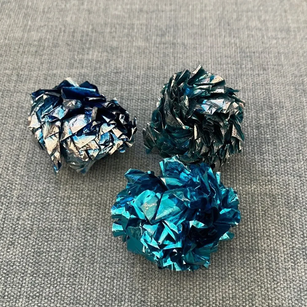 3 Gently Used Blue Cat Crinkle Ball Toys